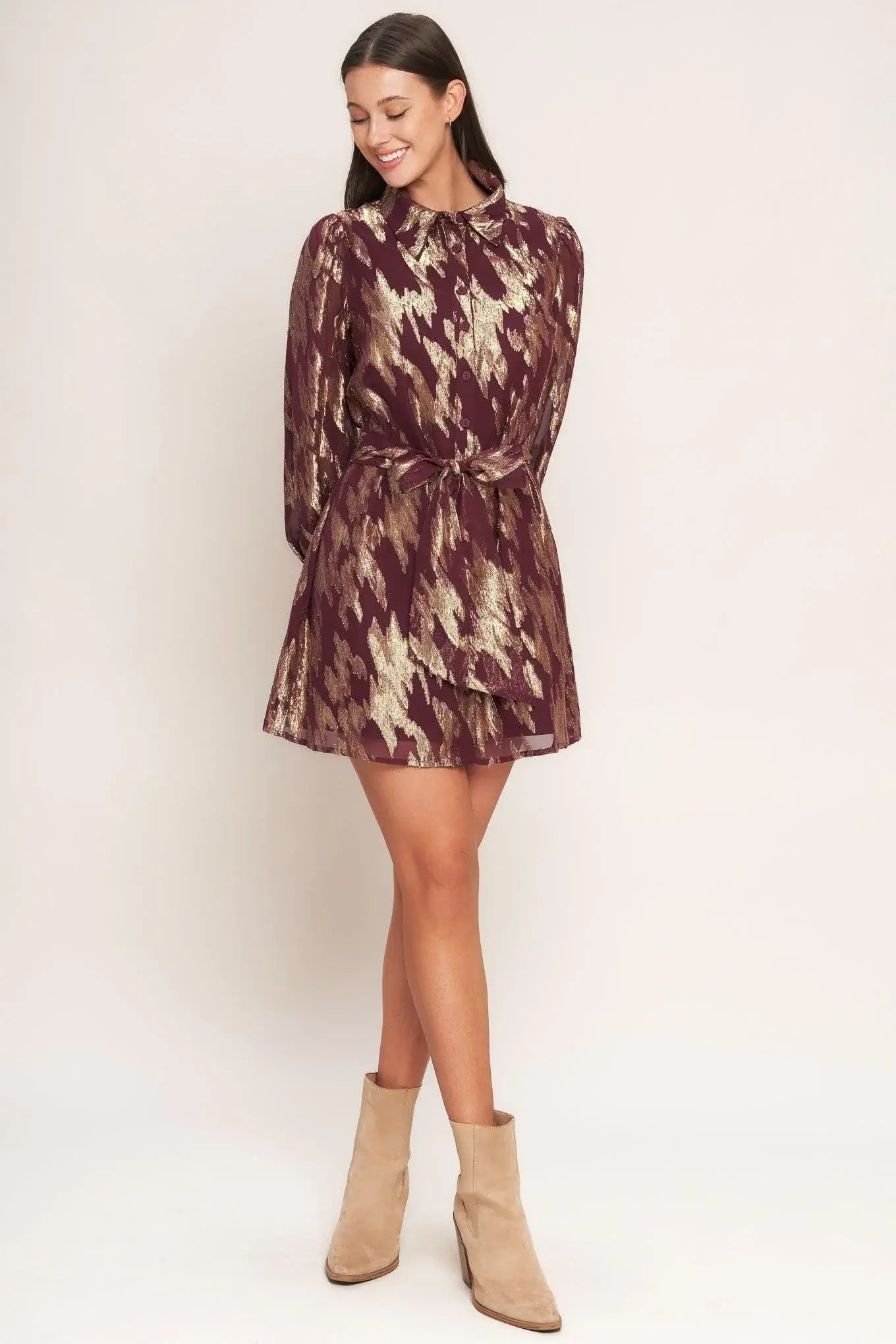 METALLIC MUSE WOVEN MINI DRESS - Flying Tomato - Flyclothing LLC