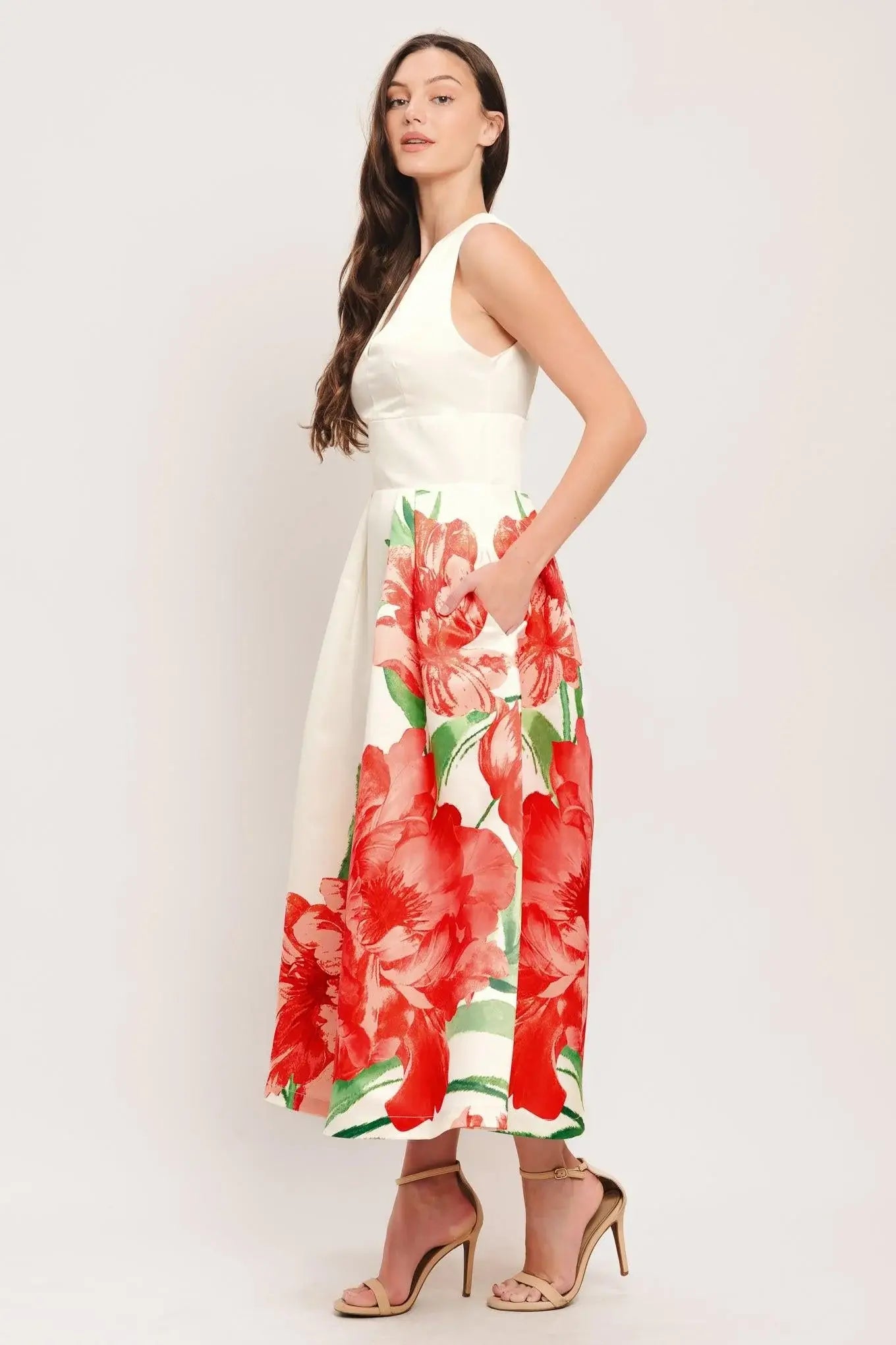 ROMANCE EDIT WOVEN MIDI DRESS - Flying Tomato - Flyclothing LLC