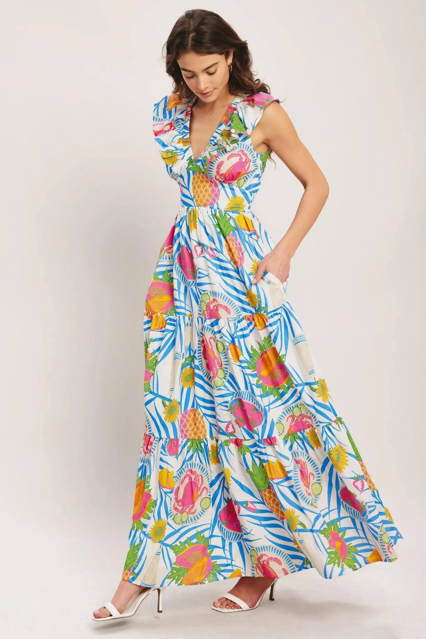 PINEAPPLE PARADISE WOVEN MAXI DRESS - Flying Tomato - Flyclothing LLC