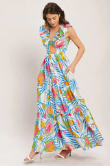 PINEAPPLE PARADISE WOVEN MAXI DRESS - Flying Tomato - Flyclothing LLC