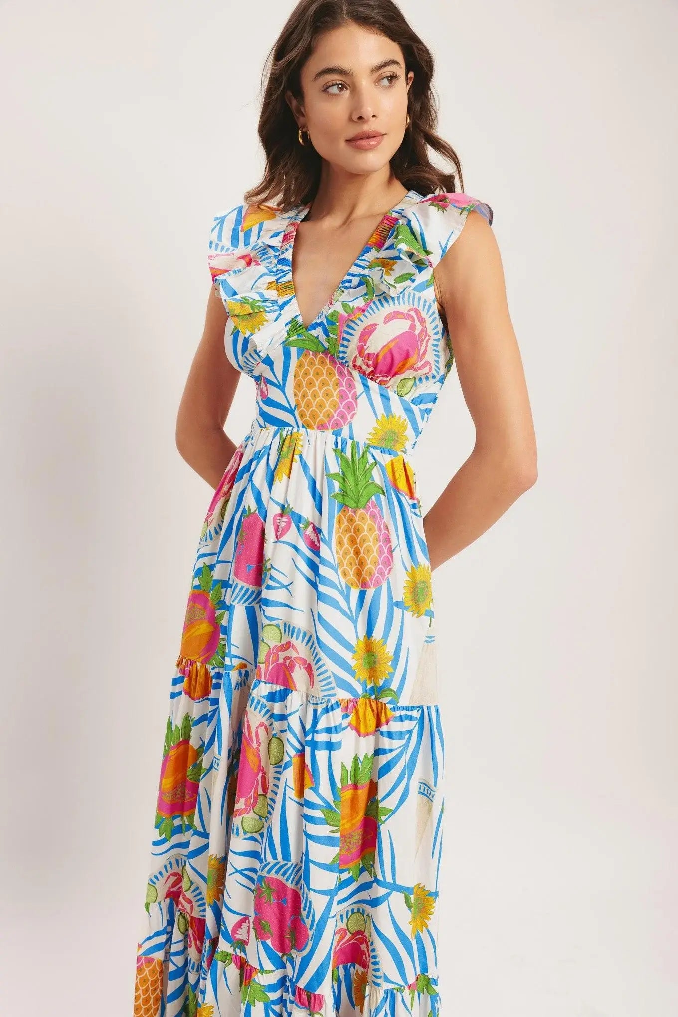 PINEAPPLE PARADISE WOVEN MAXI DRESS - Flying Tomato - Flyclothing LLC