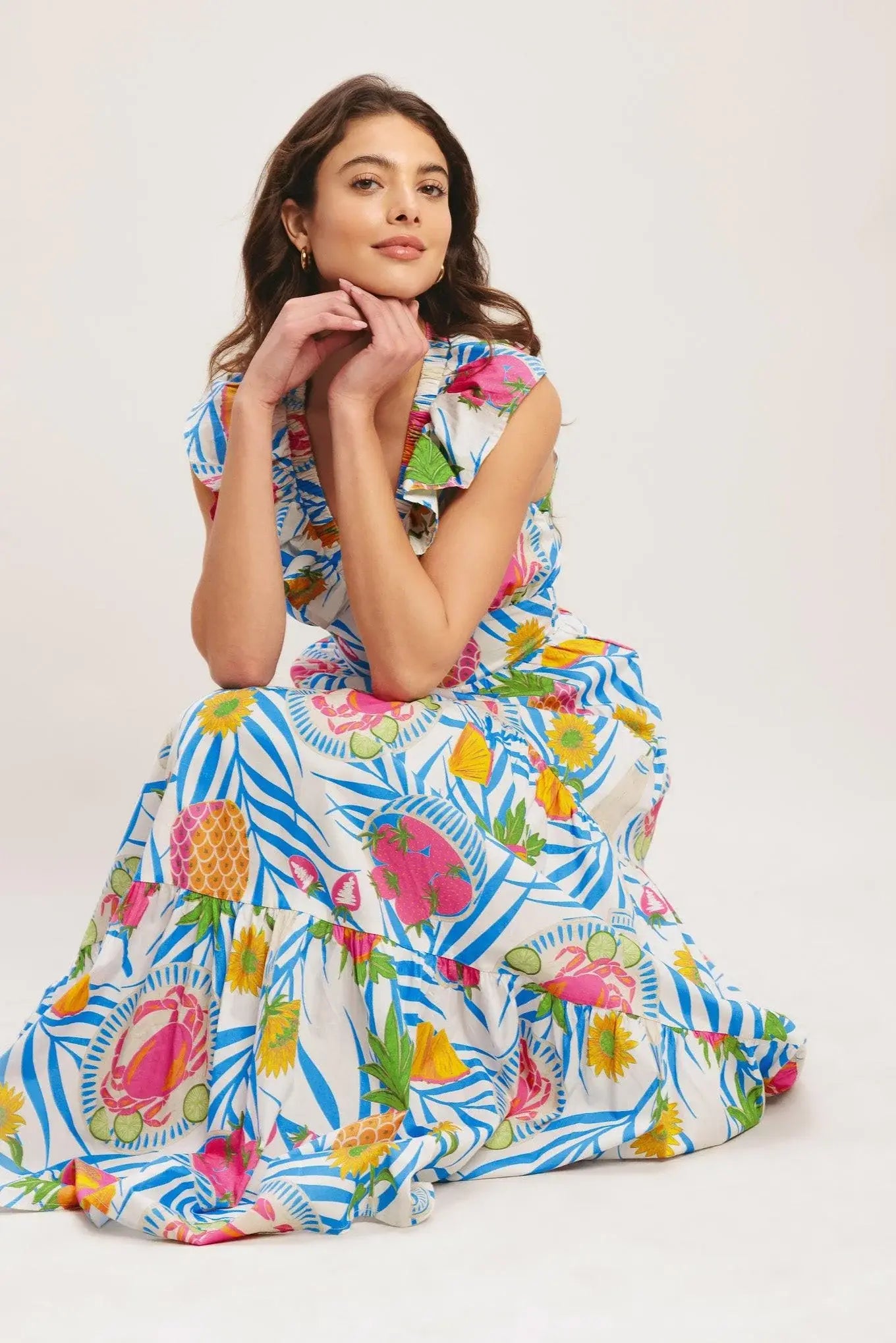 PINEAPPLE PARADISE WOVEN MAXI DRESS - Flying Tomato - Flyclothing LLC