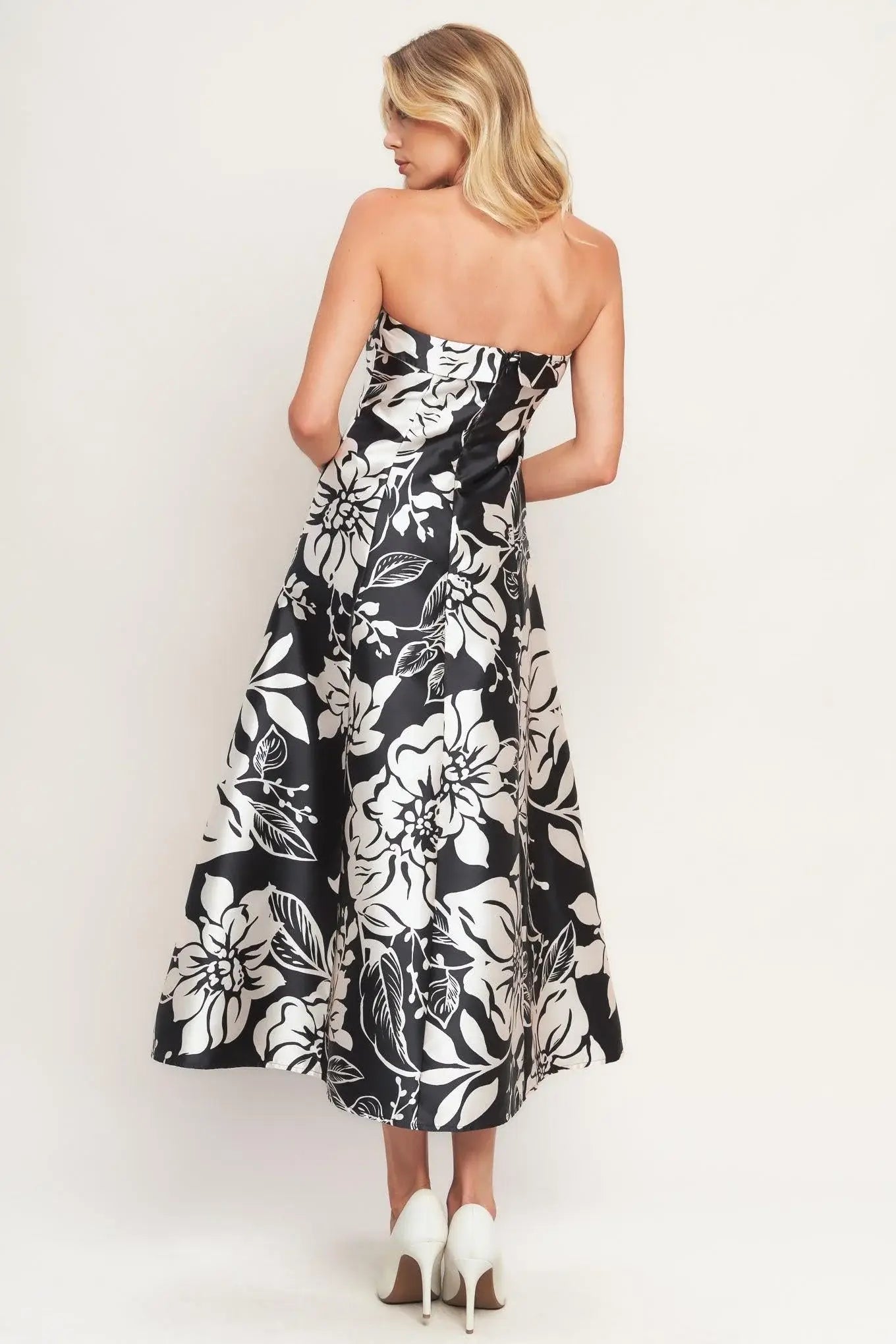 ELEGANT BLOOM SWIRL WOVEN MIDI DRESS - Flying Tomato - Flyclothing LLC