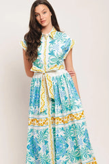 BLUE REGALIA WOVEN MIDI DRESS - Flying Tomato - Flyclothing LLC