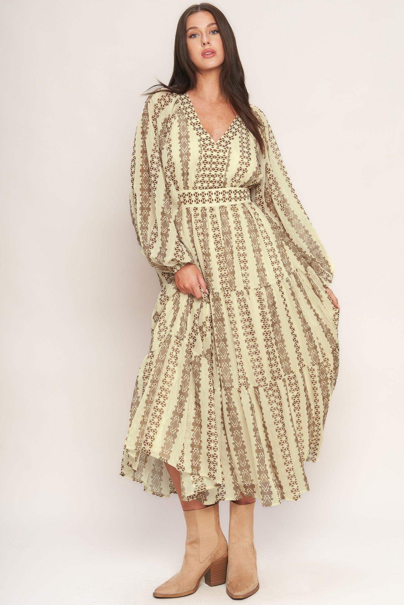 TRIBAL WHISPER WOVEN MIDI DRESS - Flying Tomato - Flyclothing LLC