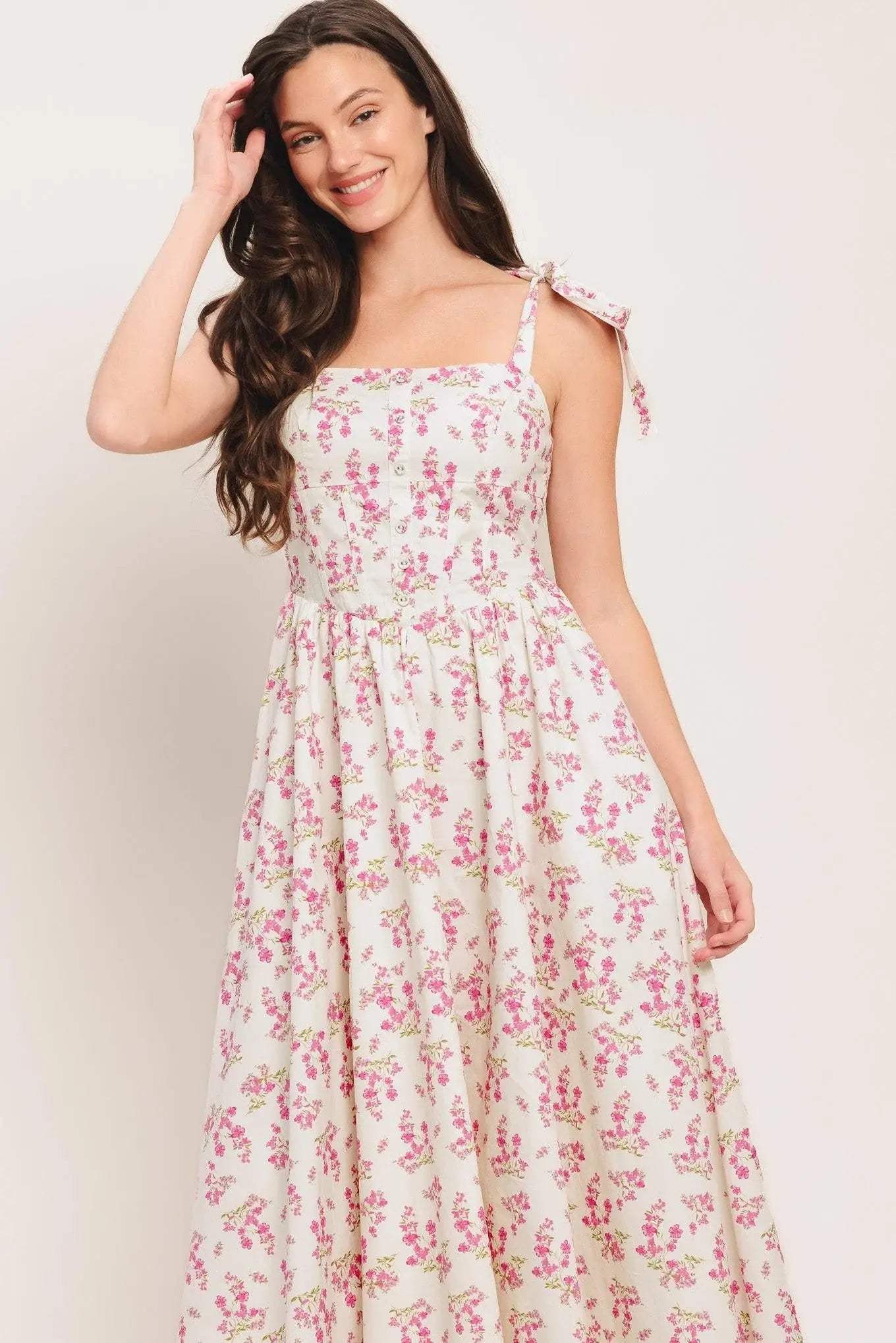 PETALS & PROMISES WOVEN MIDI DRESS - Flying Tomato - Flyclothing LLC