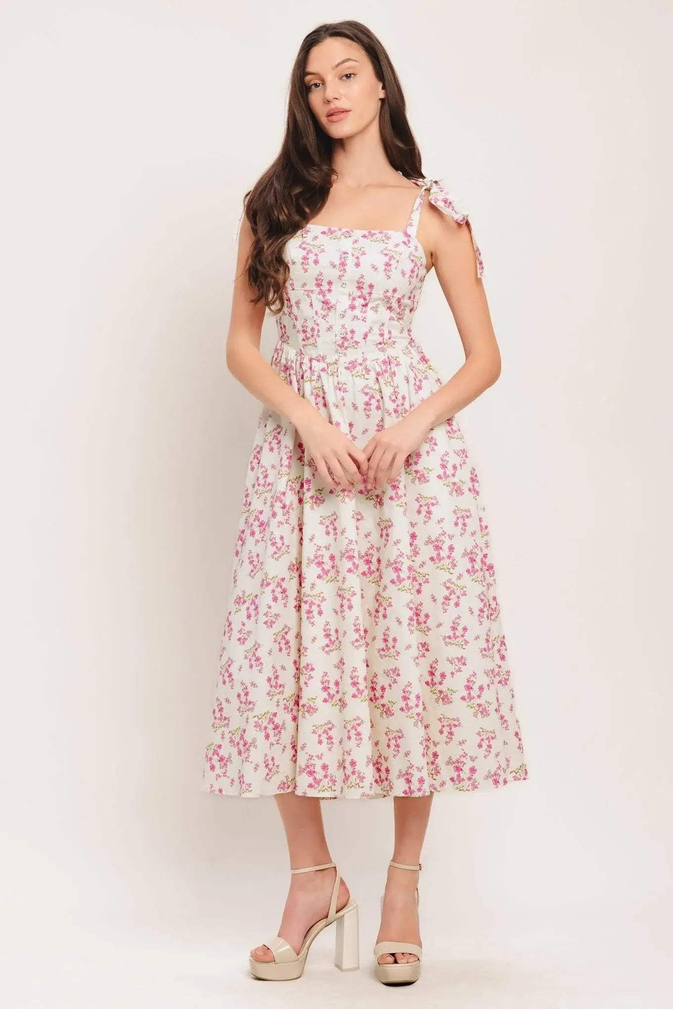 PETALS & PROMISES WOVEN MIDI DRESS - Flying Tomato - Flyclothing LLC