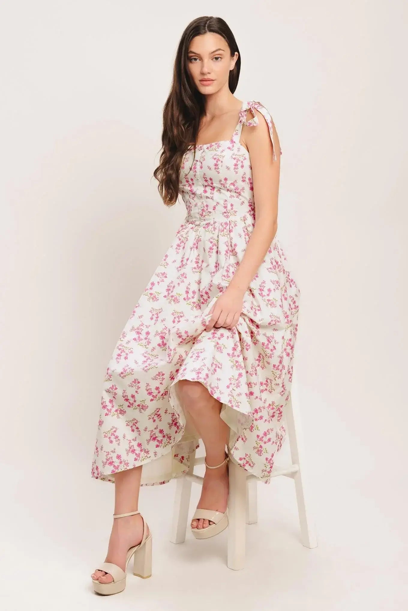 PETALS & PROMISES WOVEN MIDI DRESS - Flying Tomato - Flyclothing LLC