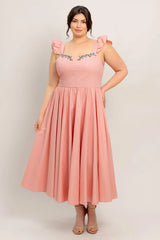 BLUSHED WITH LOVE WOVEN MIDI DRESS - Flying Tomato - Flyclothing LLC