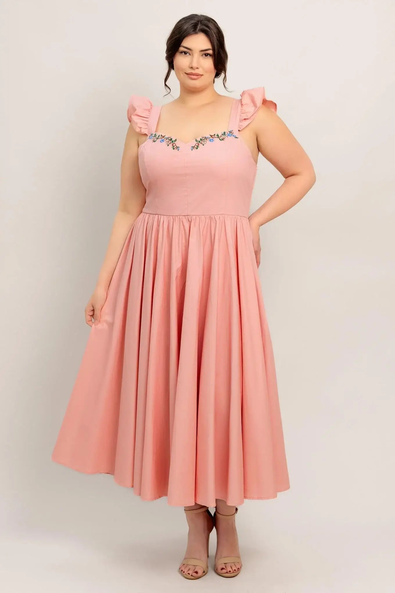 BLUSHED WITH LOVE WOVEN MIDI DRESS - Flying Tomato - Flyclothing LLC