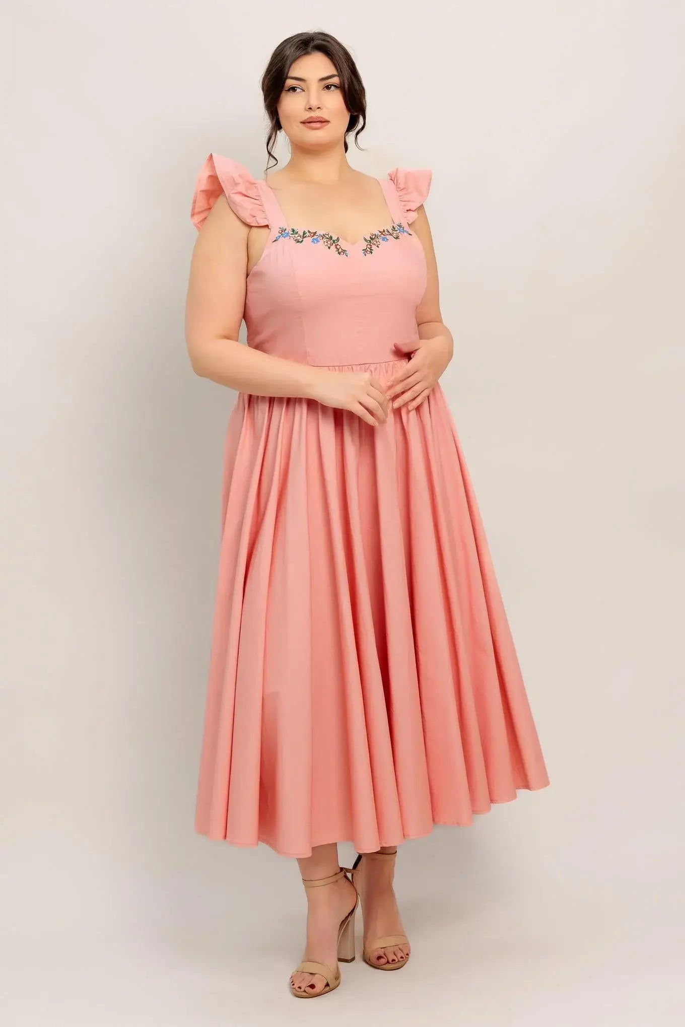 BLUSHED WITH LOVE WOVEN MIDI DRESS - Flying Tomato - Flyclothing LLC