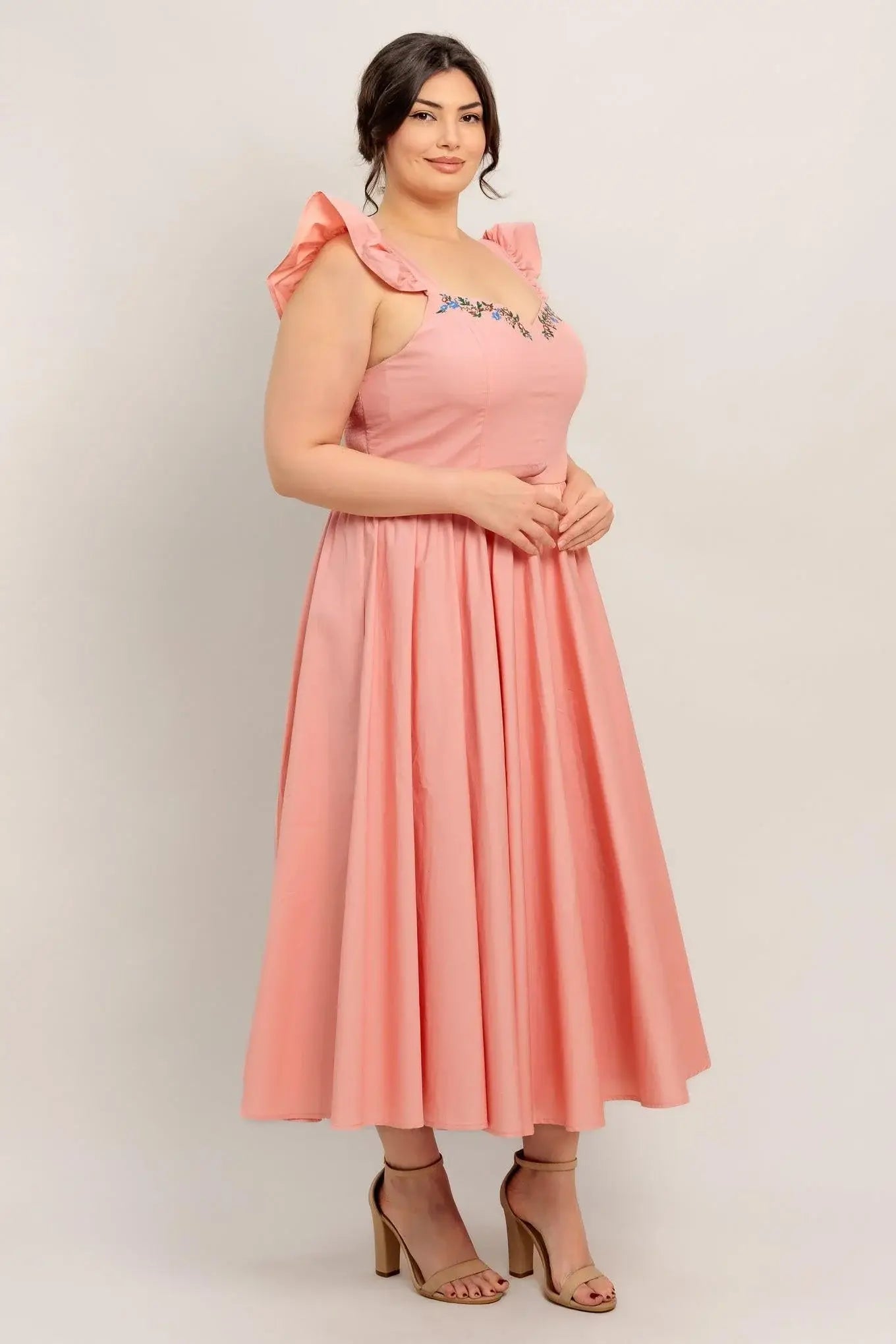 BLUSHED WITH LOVE WOVEN MIDI DRESS - Flying Tomato - Flyclothing LLC