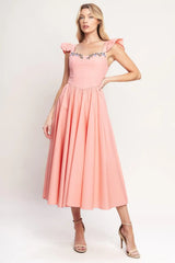 BLUSHED WITH LOVE WOVEN MIDI DRESS - Flying Tomato - Flyclothing LLC
