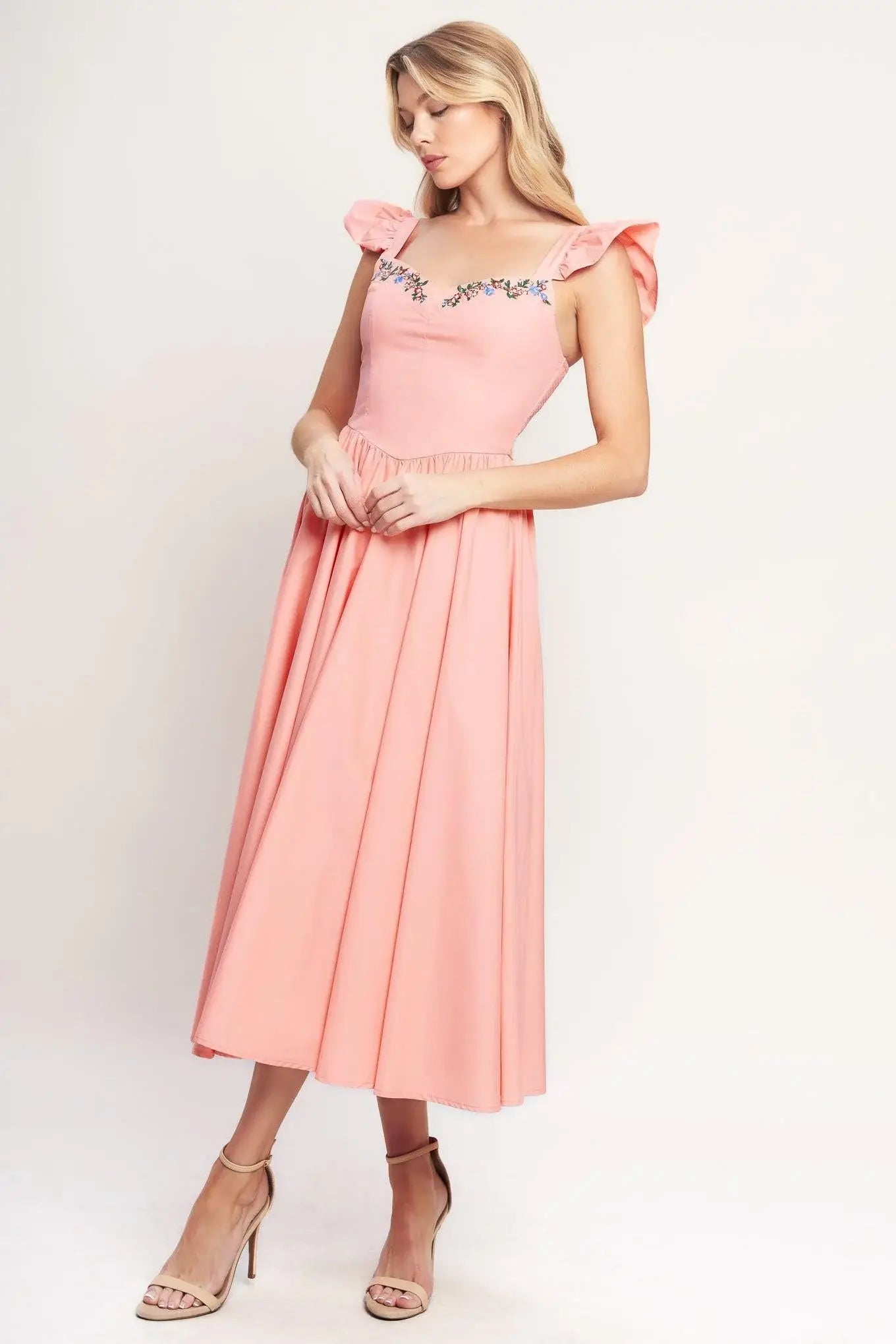 BLUSHED WITH LOVE WOVEN MIDI DRESS - Flying Tomato - Flyclothing LLC