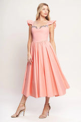 BLUSHED WITH LOVE WOVEN MIDI DRESS - Flying Tomato - Flyclothing LLC