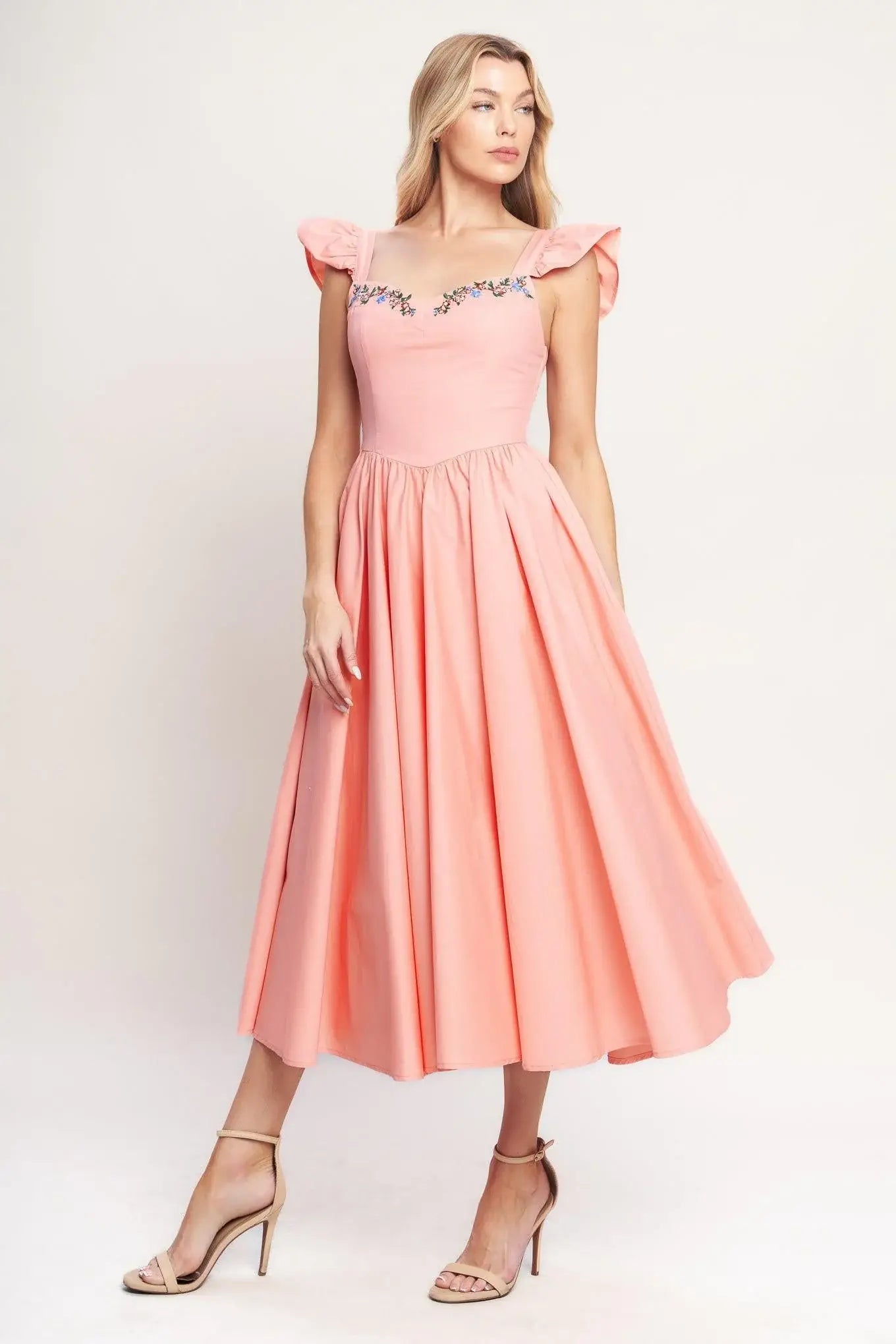 BLUSHED WITH LOVE WOVEN MIDI DRESS - Flying Tomato - Flyclothing LLC