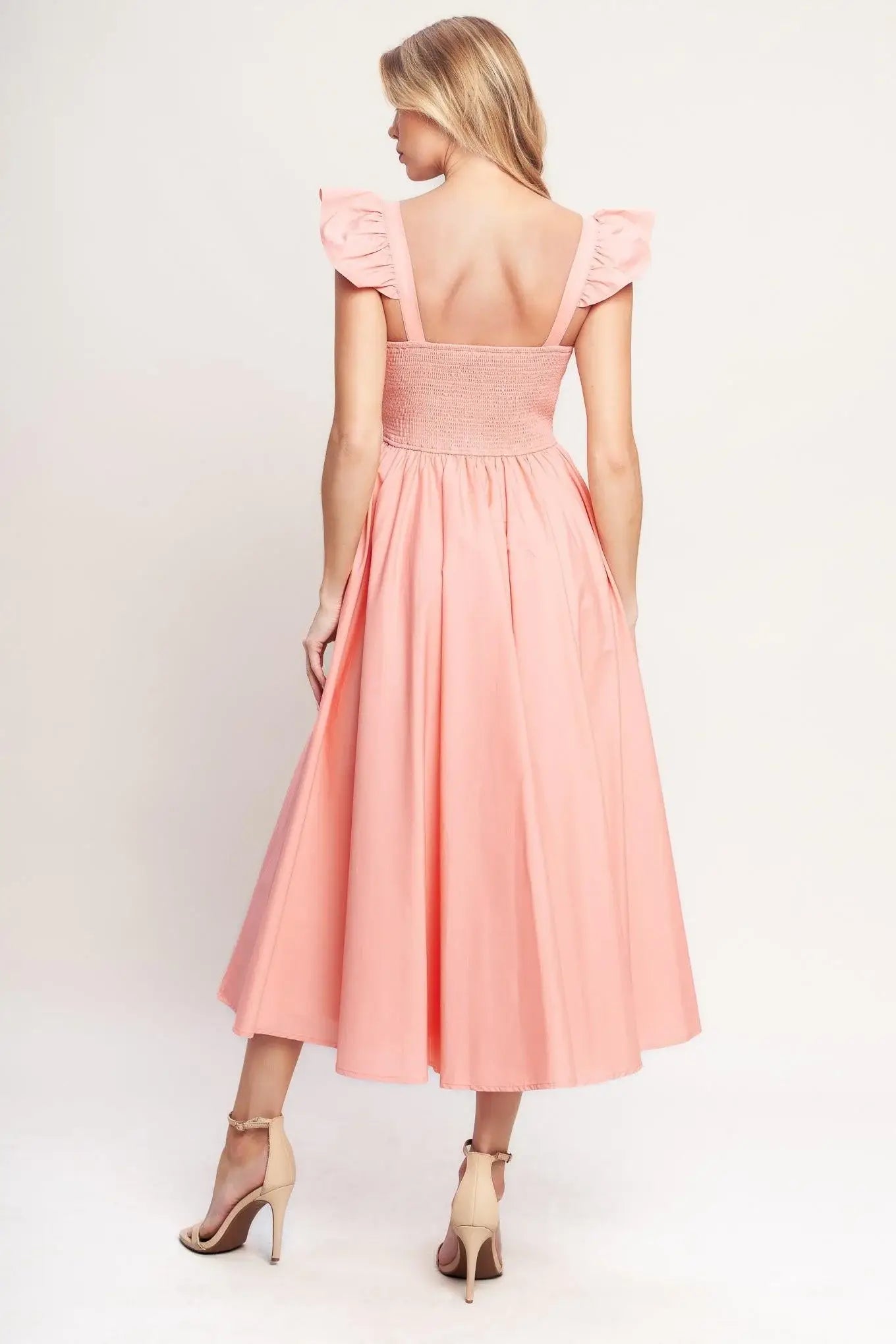 BLUSHED WITH LOVE WOVEN MIDI DRESS - Flying Tomato - Flyclothing LLC