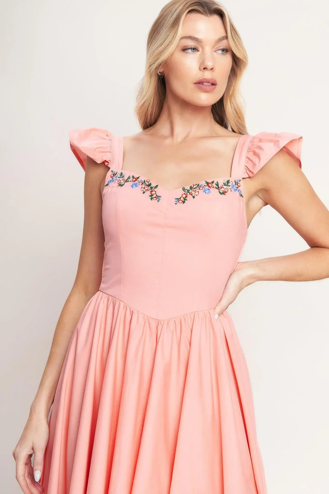 BLUSHED WITH LOVE WOVEN MIDI DRESS - Flying Tomato - Flyclothing LLC