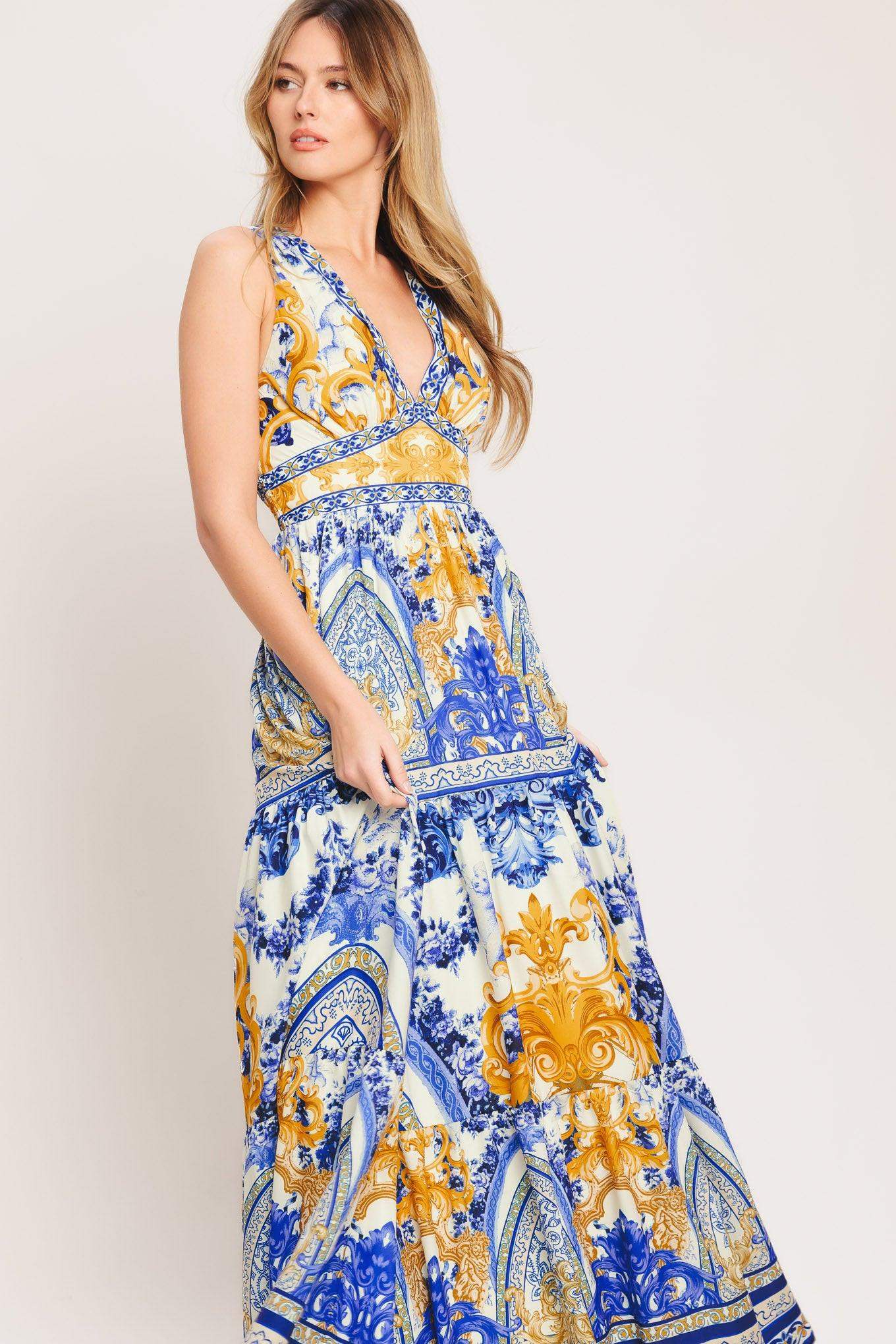 AZURE PALAZZO WOVEN MAXI DRESS - Flying Tomato - Flyclothing LLC