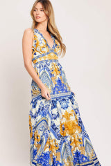 AZURE PALAZZO WOVEN MAXI DRESS - Flying Tomato - Flyclothing LLC