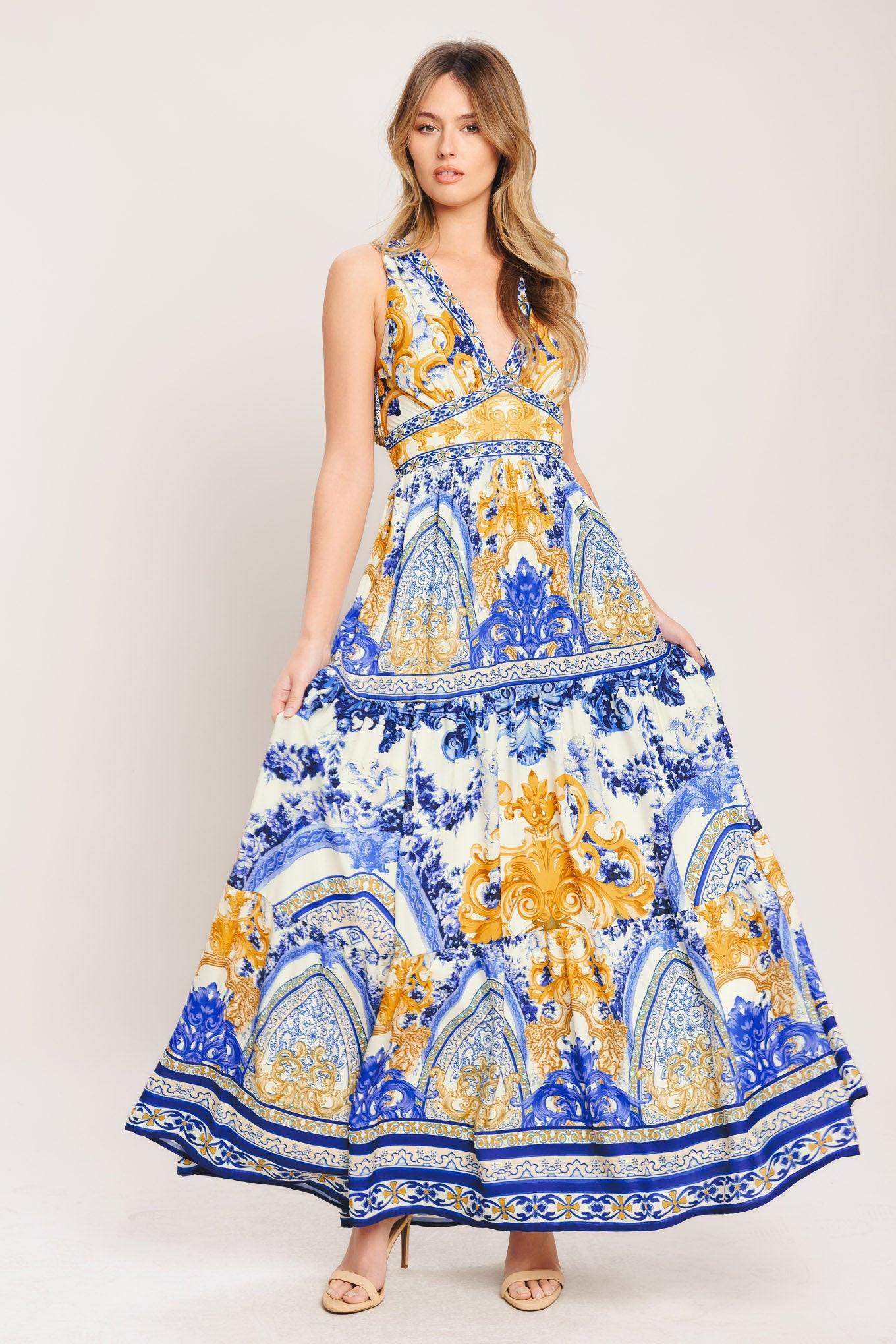 AZURE PALAZZO WOVEN MAXI DRESS - Flying Tomato - Flyclothing LLC