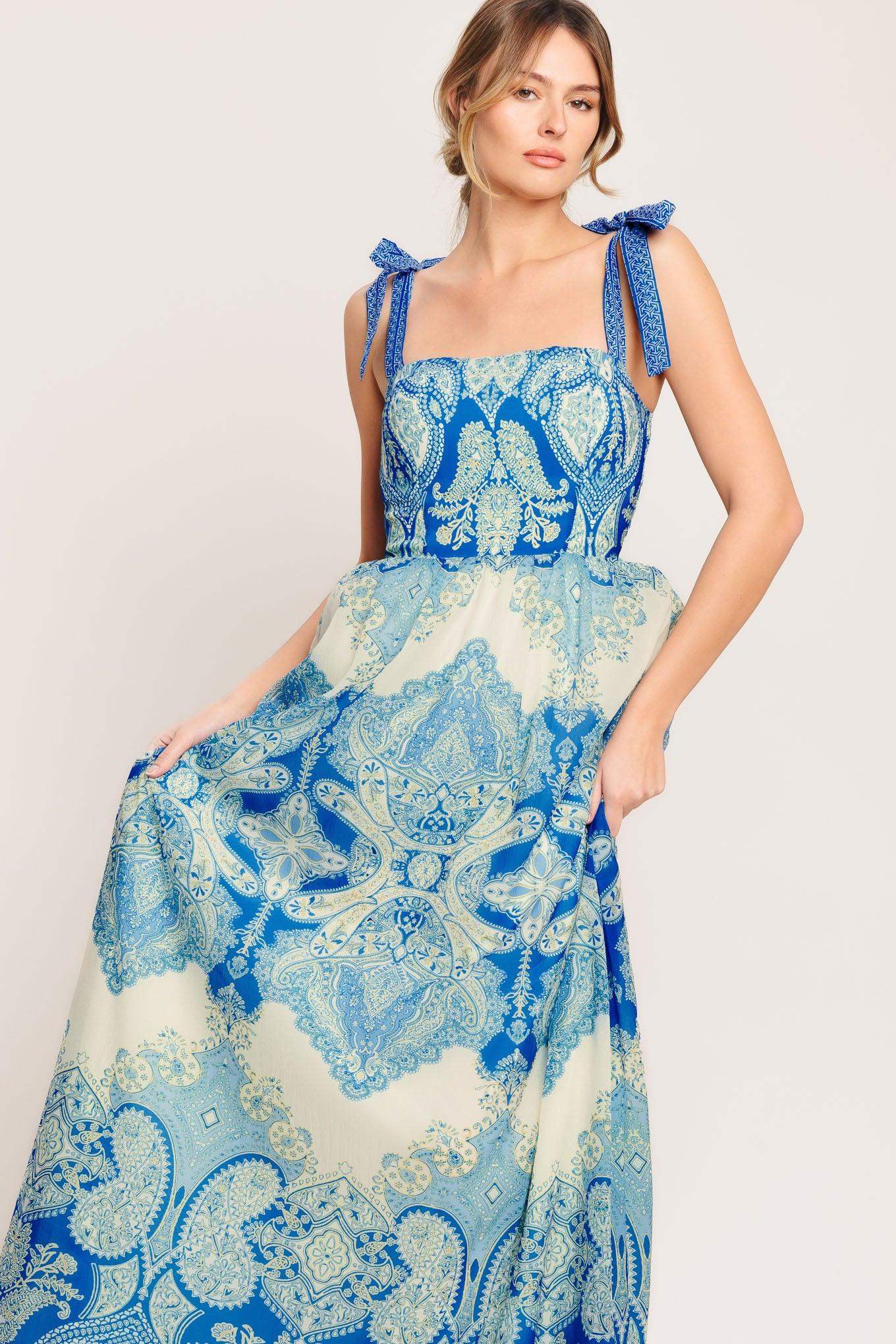 OCEAN TAPESTRY WOVEN MAXI DRESS - Flying Tomato - Flyclothing LLC