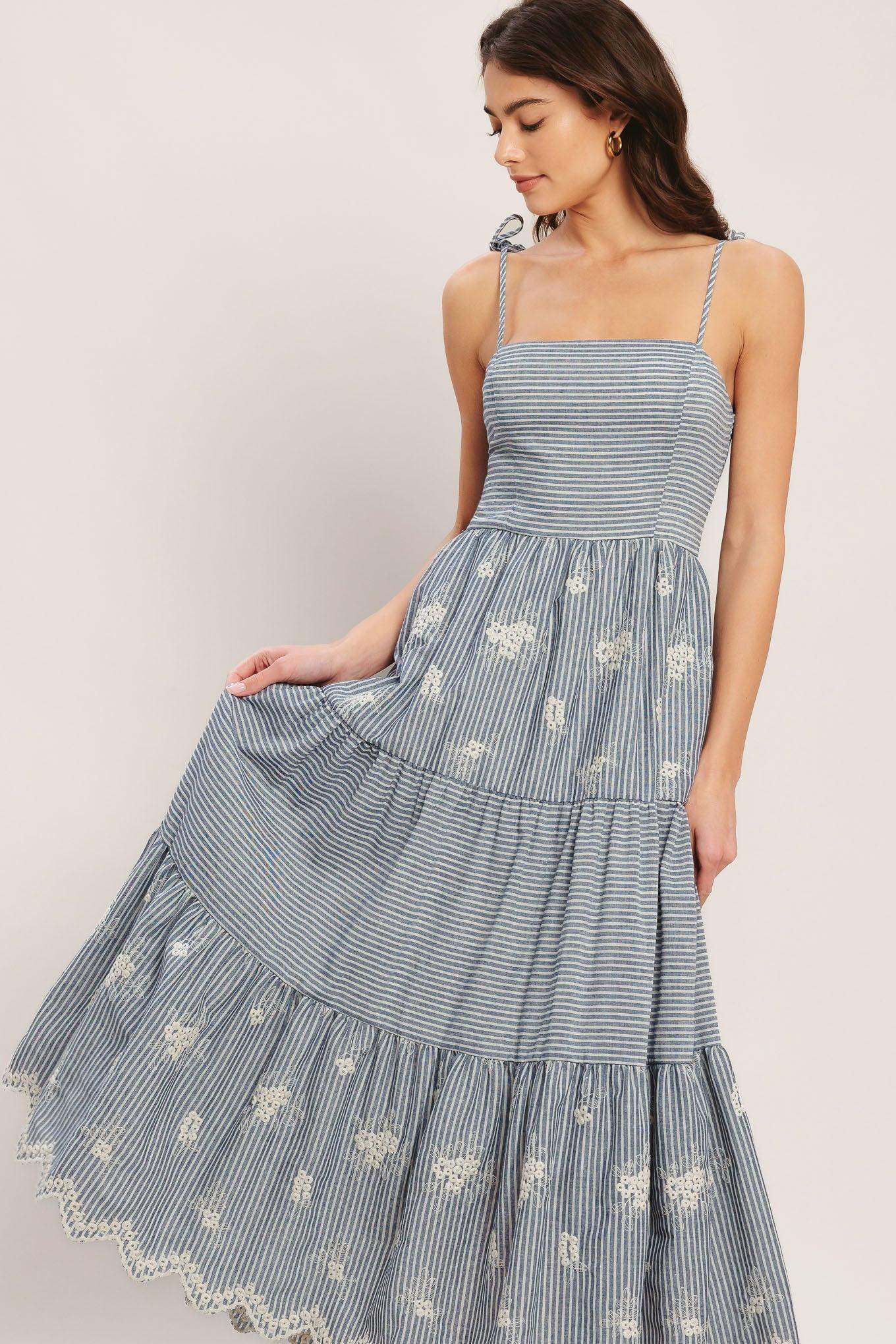 SALT AIR STRIPE WOVEN MIDI DRESS - Flying Tomato - Flyclothing LLC