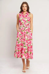 PINK PARADISE WOVEN MIDI DRESS - Flying Tomato - Flyclothing LLC