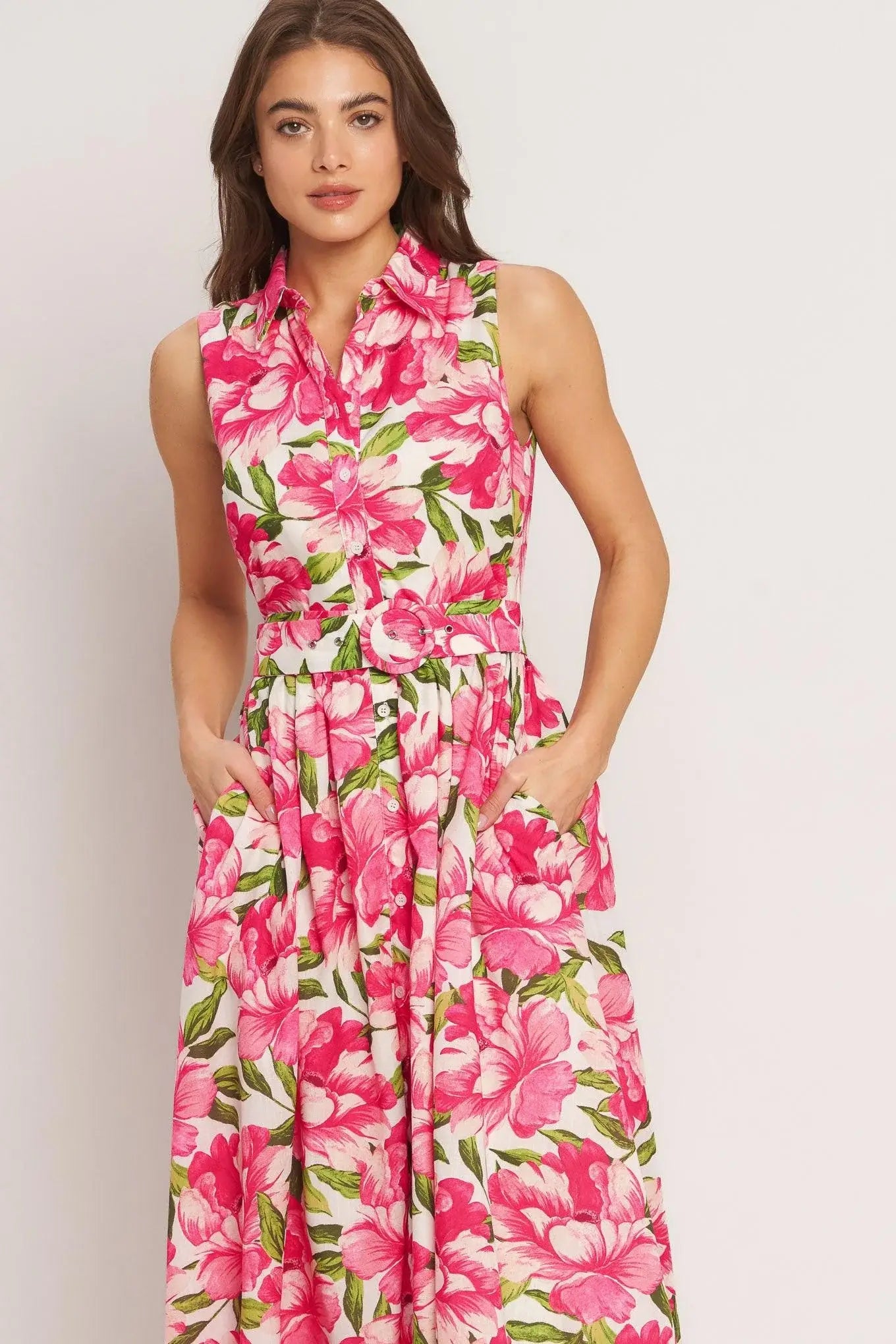 PINK PARADISE WOVEN MIDI DRESS - Flying Tomato - Flyclothing LLC