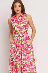 PINK PARADISE WOVEN MIDI DRESS - Flying Tomato - Flyclothing LLC