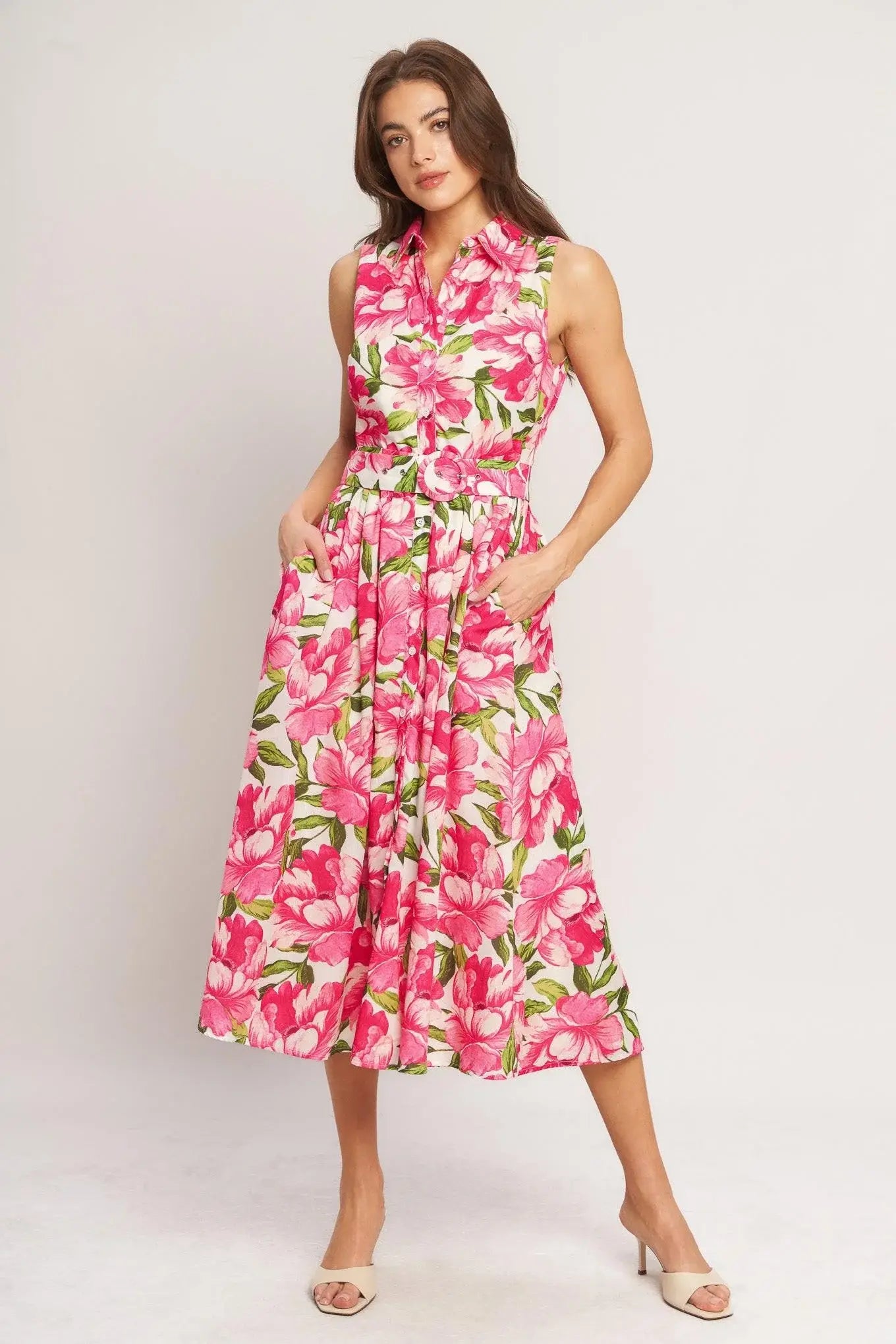 PINK PARADISE WOVEN MIDI DRESS - Flying Tomato - Flyclothing LLC