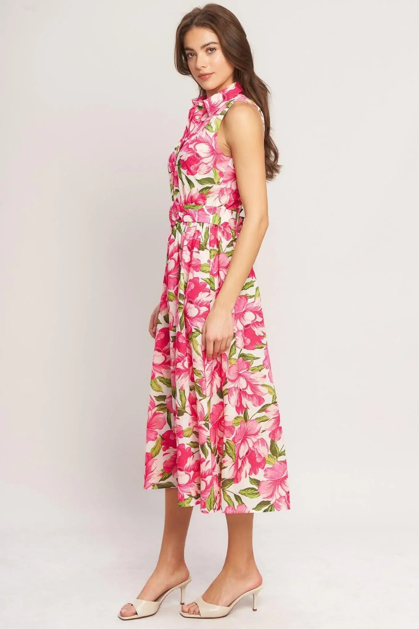 PINK PARADISE WOVEN MIDI DRESS - Flying Tomato - Flyclothing LLC