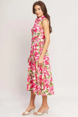 PINK PARADISE WOVEN MIDI DRESS - Flying Tomato - Flyclothing LLC