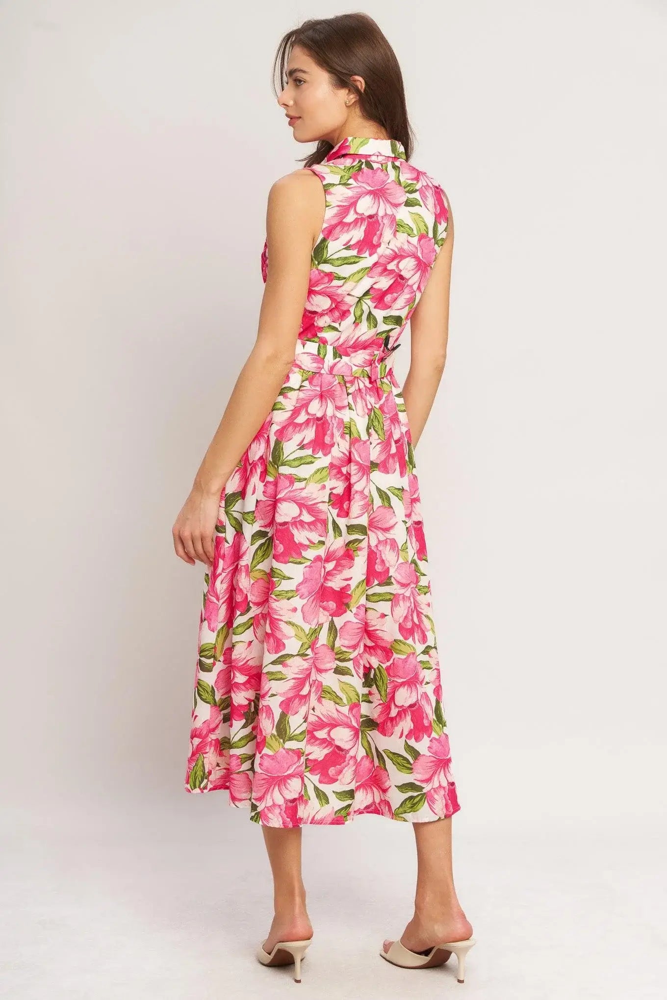 PINK PARADISE WOVEN MIDI DRESS - Flying Tomato - Flyclothing LLC