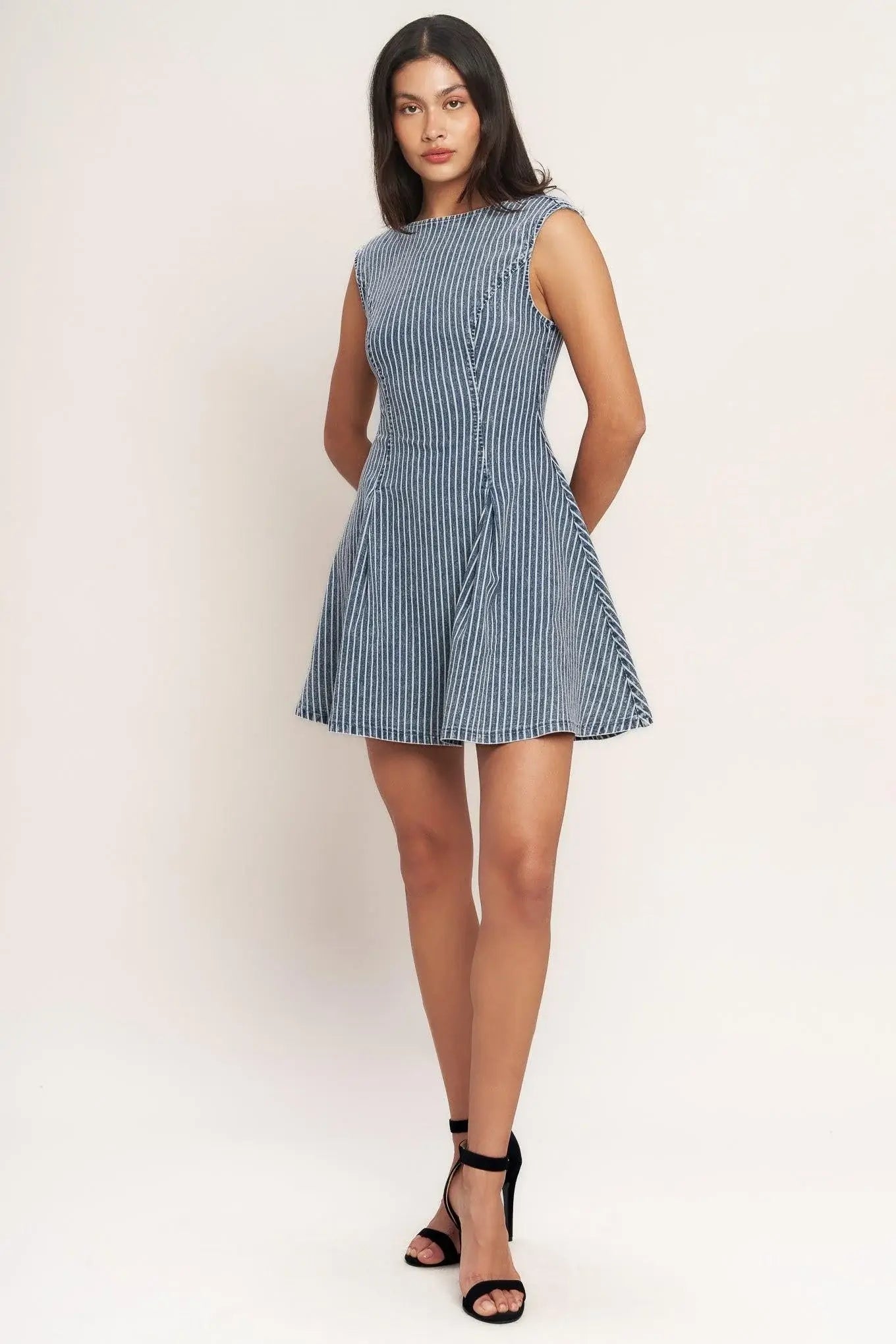 PERFECTLY PLANNED STRIPED DENIM MINI DRESS - Flying Tomato - Flyclothing LLC