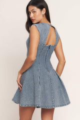 PERFECTLY PLANNED STRIPED DENIM MINI DRESS - Flying Tomato - Flyclothing LLC
