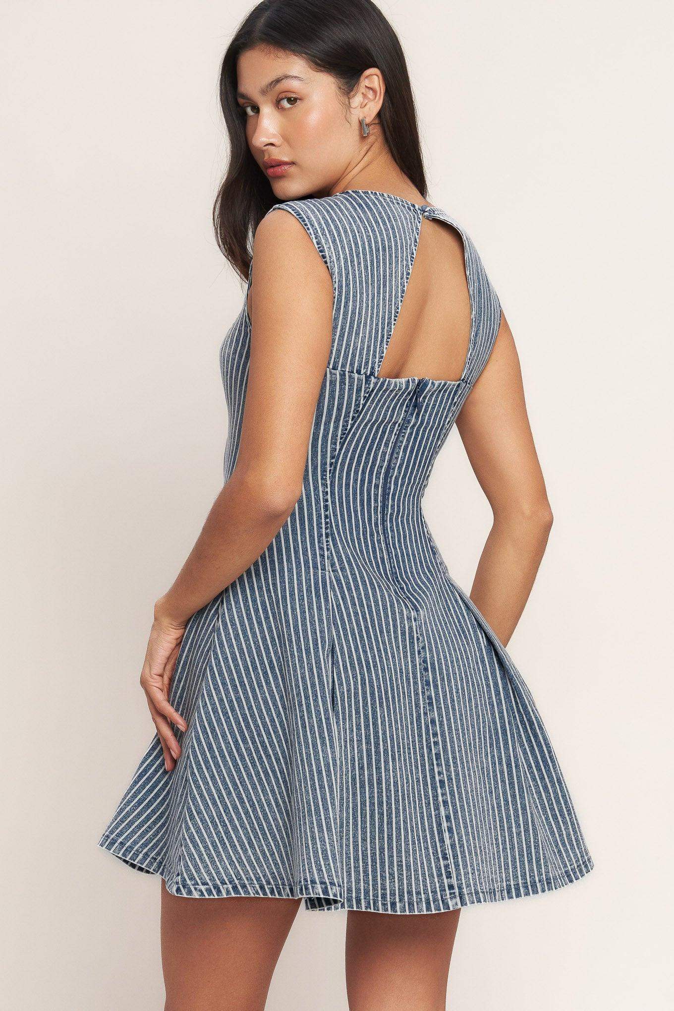 PERFECTLY PLANNED STRIPED DENIM MINI DRESS - Flying Tomato - Flyclothing LLC