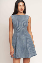 PERFECTLY PLANNED STRIPED DENIM MINI DRESS - Flying Tomato - Flyclothing LLC