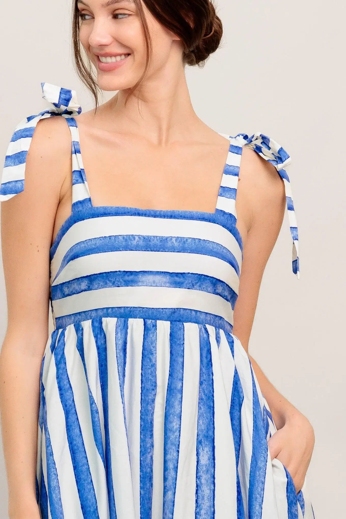 BLUE HORIZON BEAUTY WOVEN MIDI DRESS - Flying Tomato - Flyclothing LLC