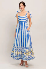 BLUE HORIZON BEAUTY WOVEN MIDI DRESS - Flying Tomato - Flyclothing LLC