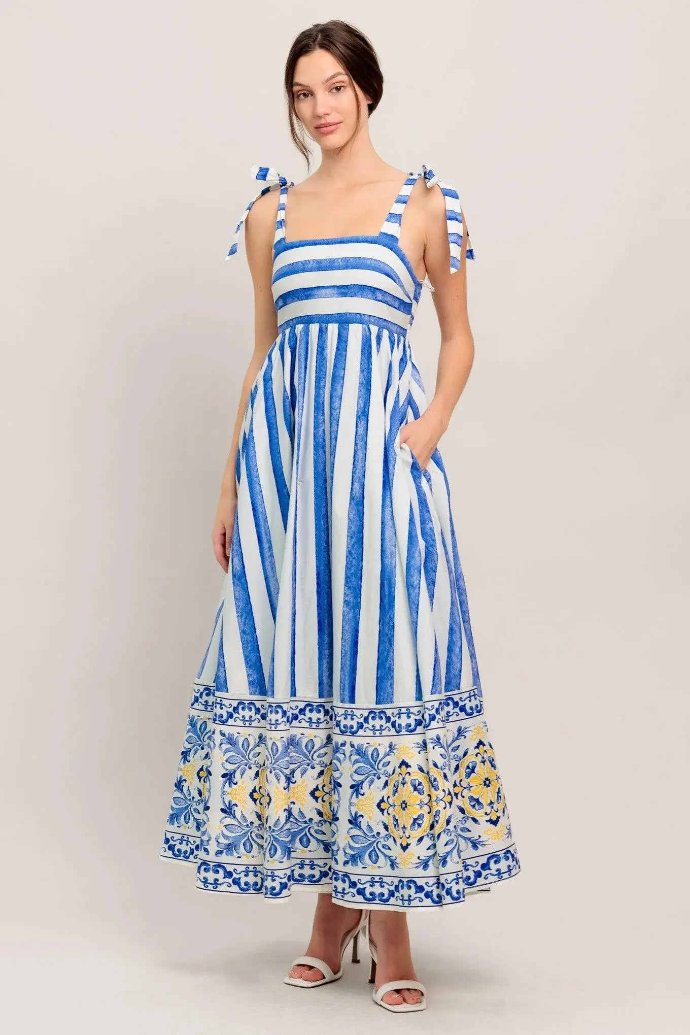BLUE HORIZON BEAUTY WOVEN MIDI DRESS - Flying Tomato - Flyclothing LLC