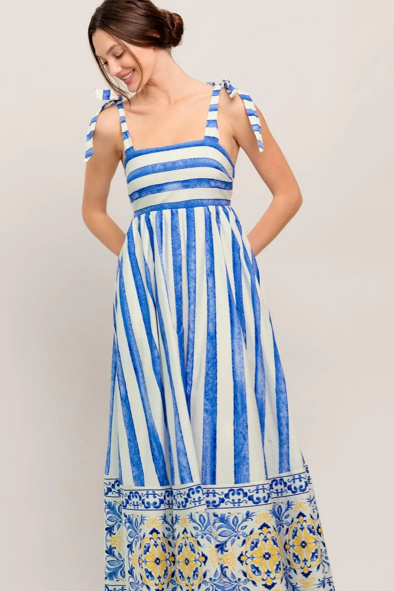 BLUE HORIZON BEAUTY WOVEN MIDI DRESS - Flying Tomato - Flyclothing LLC