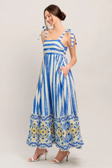 BLUE HORIZON BEAUTY WOVEN MIDI DRESS - Flying Tomato - Flyclothing LLC