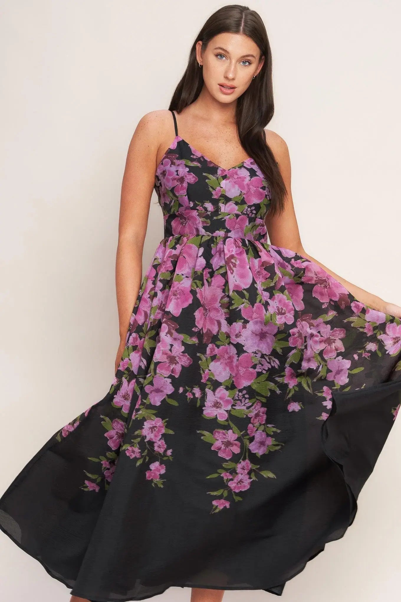 NIGHTFALL BLOSSOM WOVEN MIDI DRESS - Flying Tomato - Flyclothing LLC