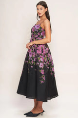 NIGHTFALL BLOSSOM WOVEN MIDI DRESS - Flying Tomato - Flyclothing LLC
