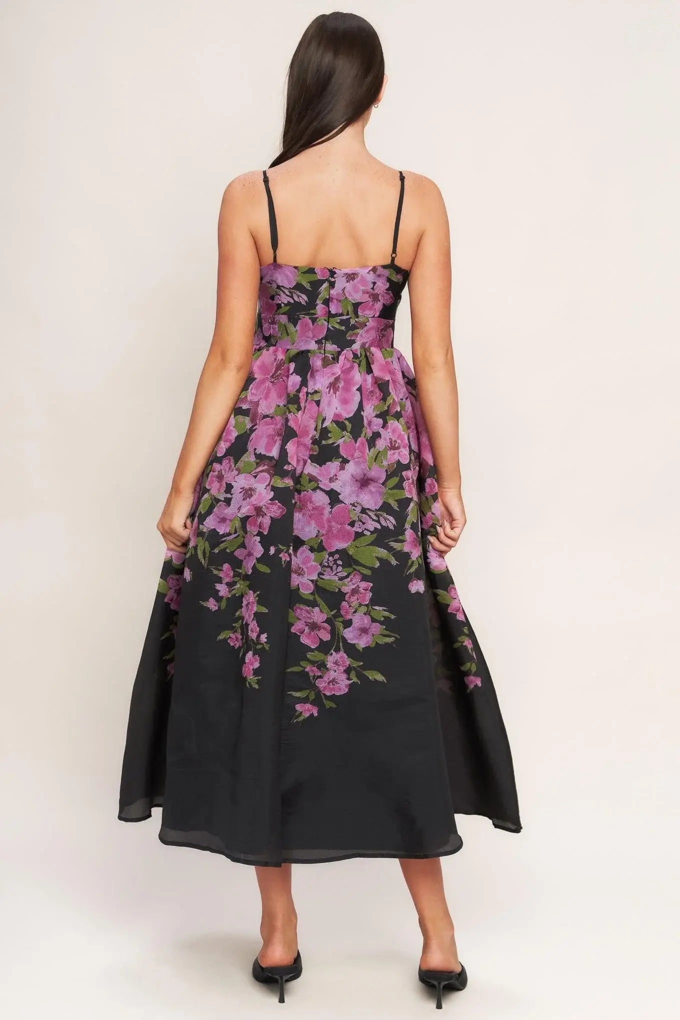NIGHTFALL BLOSSOM WOVEN MIDI DRESS - Flying Tomato - Flyclothing LLC