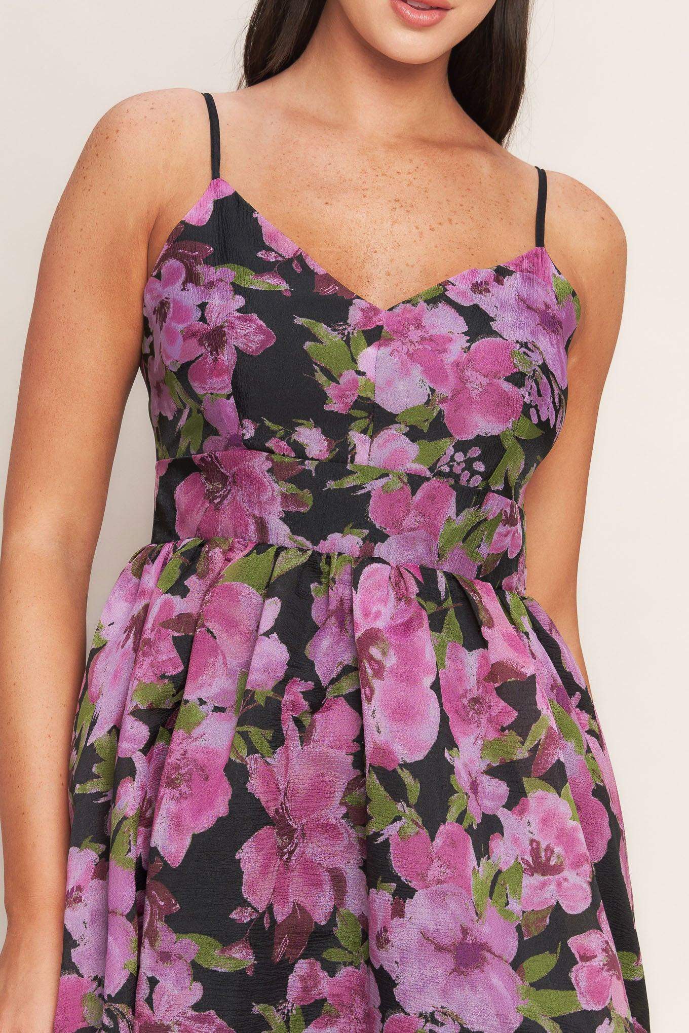 NIGHTFALL BLOSSOM WOVEN MIDI DRESS - Flying Tomato - Flyclothing LLC