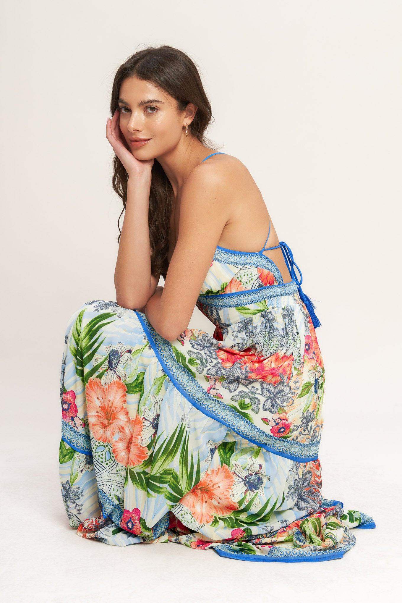 FRESH BOTANICAL SCALE WOVEN MAXI DRESS - Flying Tomato - Flyclothing LLC