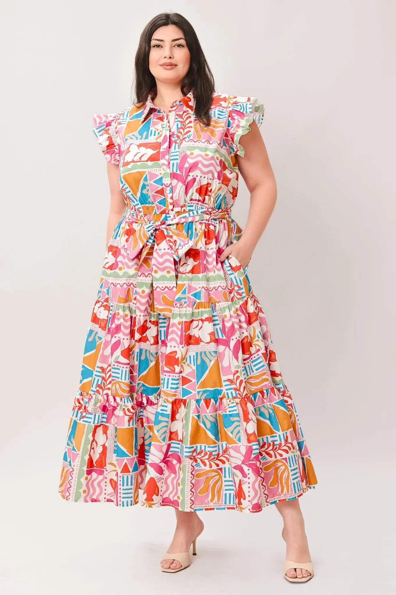 RIVIERA MOSAIC WOVEN MIDI DRESS - Flying Tomato - Flyclothing LLC