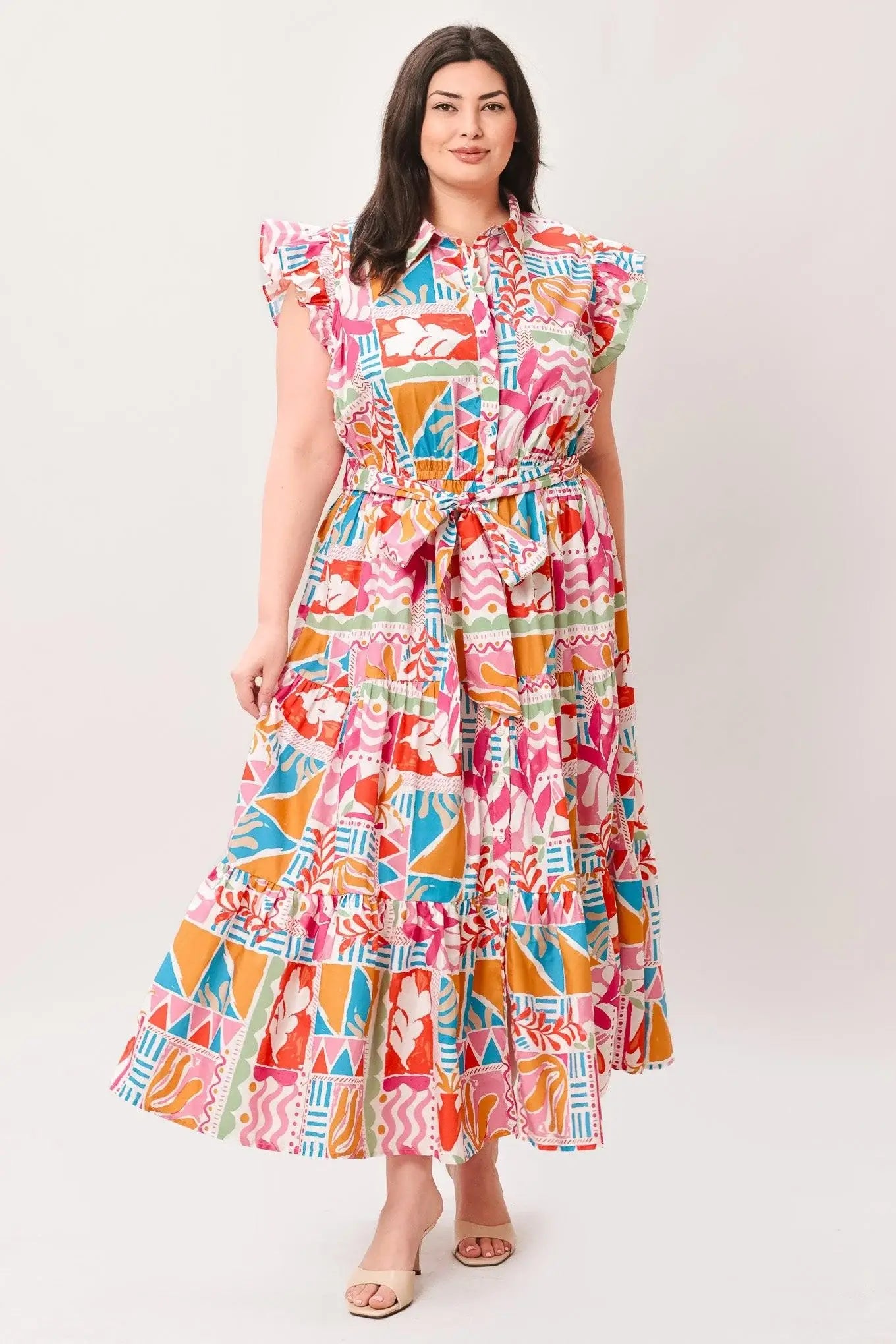 RIVIERA MOSAIC WOVEN MIDI DRESS - Flying Tomato - Flyclothing LLC
